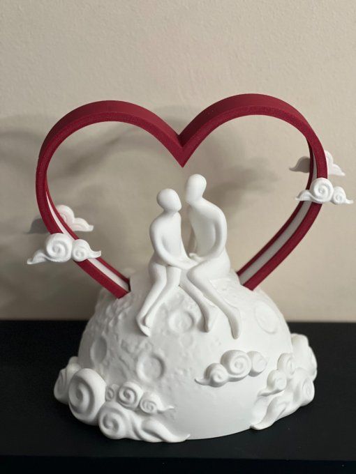 Lampe Décor Couple Lune Coeur
