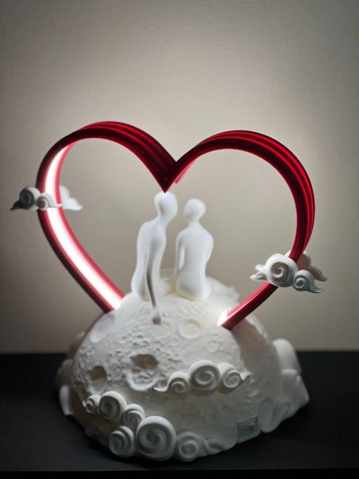 Lampe Décor Couple Lune Coeur