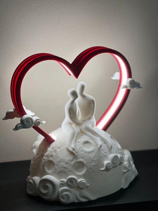 Lampe Décor Couple Lune Coeur