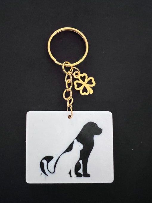 Porte clé, chat et chien de profil, droite