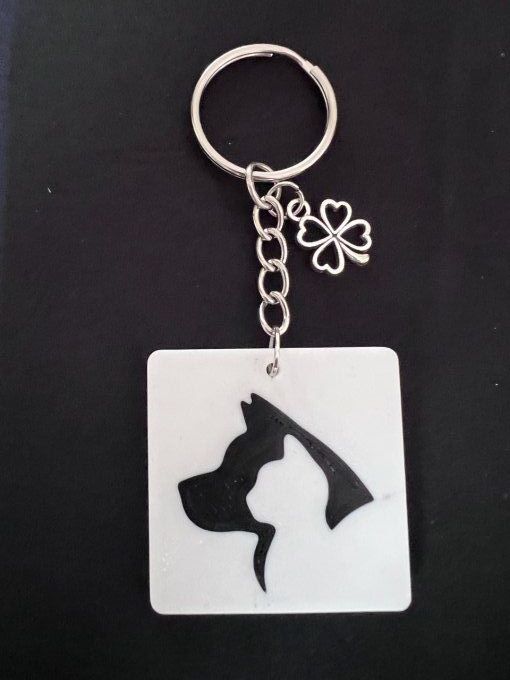 Porte clé, tête chat et chien de profil